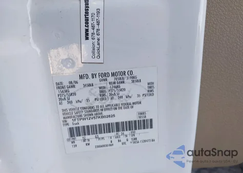 2007 Ford F-150 Lariat/Xlt из США, поврежденный, VIN 1FTPW12V57KB02825